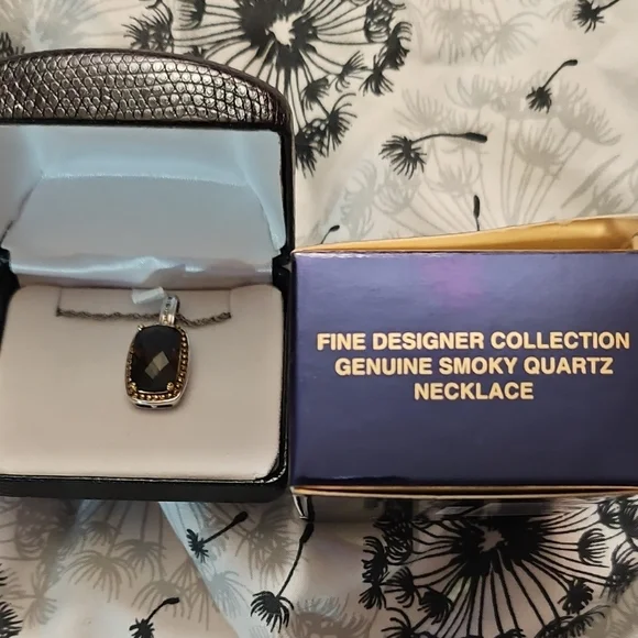 Avon Genuine Smoky Quartz Necklace with Black and Gold Accents - Picture 1 of 4